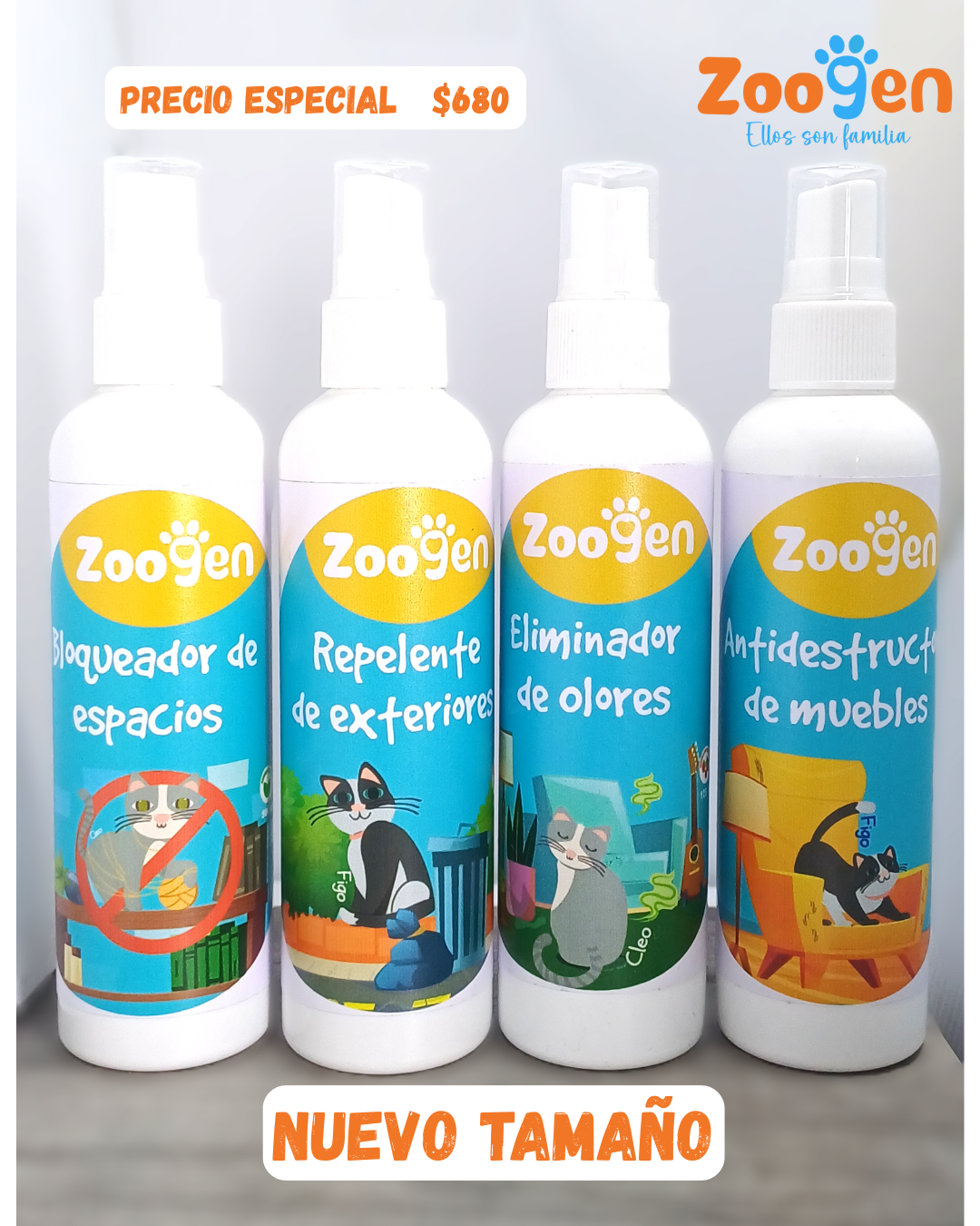 Kit de Cuidado para Gatos 😺 | 4 Piezas de 250 mL