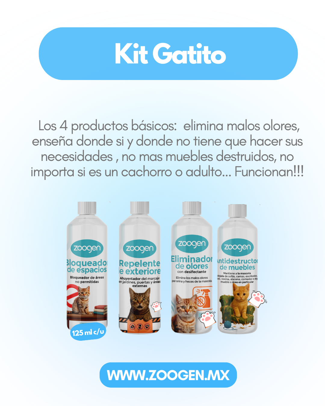 Kit de Cuidado para Gatos 😺 | 4 Piezas de 125 mL