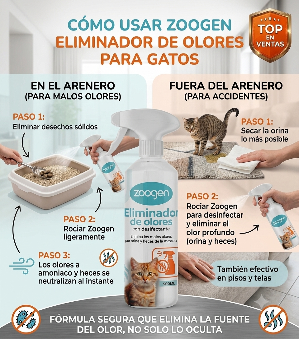 Eliminador de Olores de Gatos Zoogen: Tu Hogar Libre de Amoníaco (Sin Disfraces)