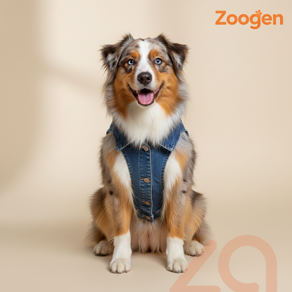 Chaleco XL en pastor australiano - formato 1:1 con logo Zoogen